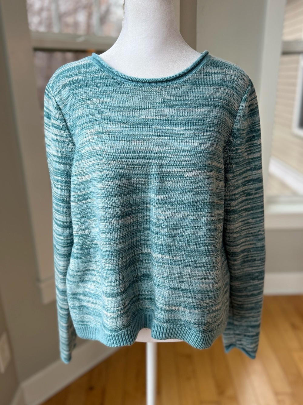 Carve Designs Heather Blue White Spacedye Washable Merino Wool Rollneck Sweater